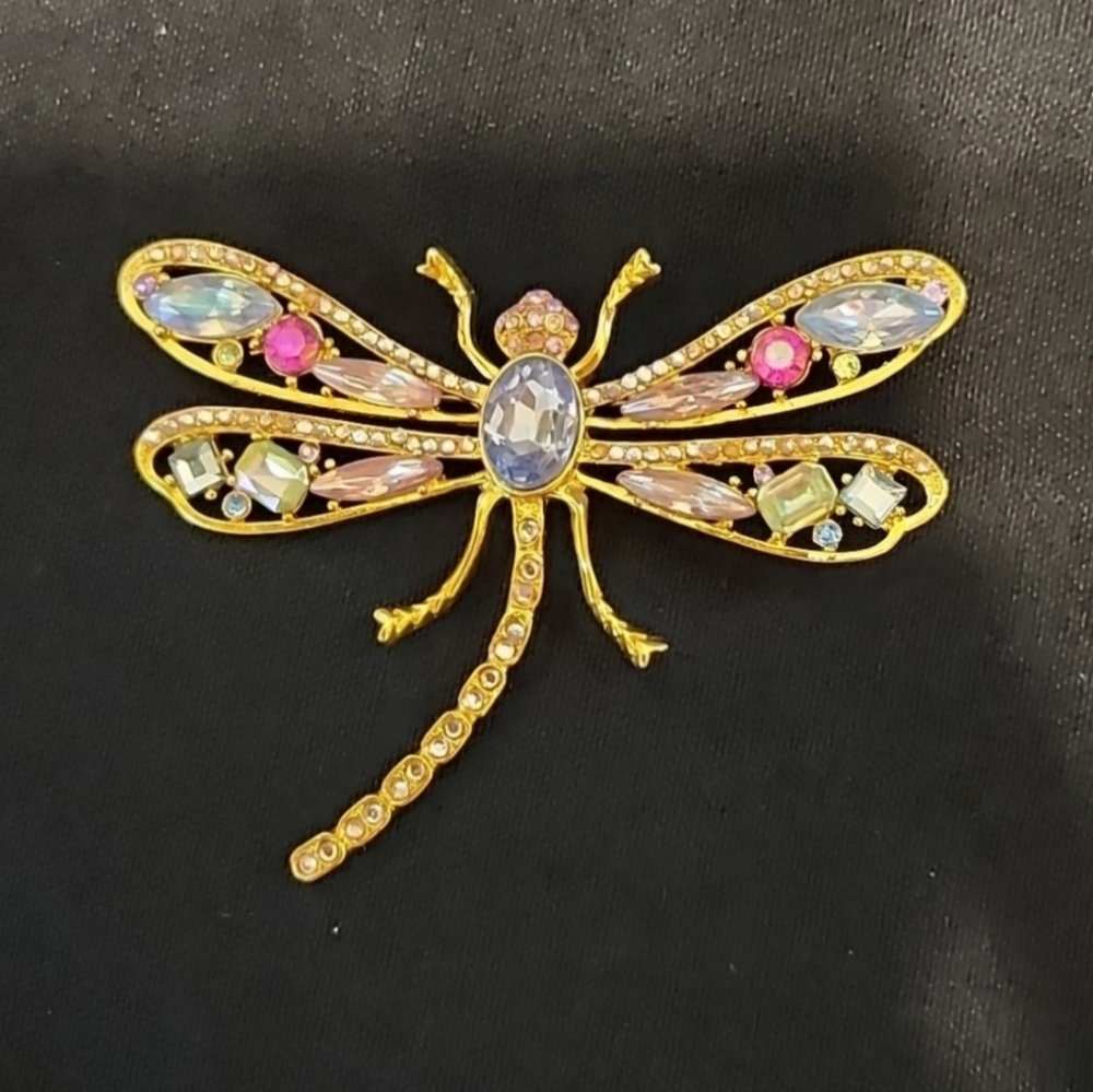 QVC Dragonfly Brooch with Multucolor Crystal Gemstones